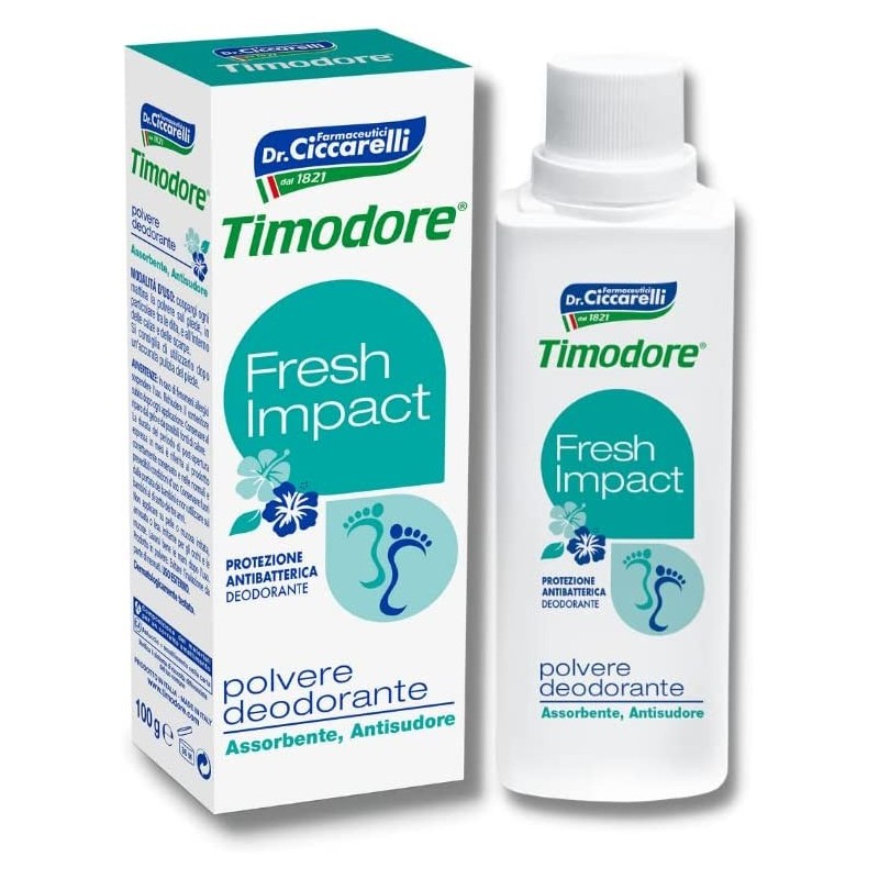TIMODORE Fresh Impact Polvere Deodorante 100 gr Protezione antibatterica azione antisudore assorbente