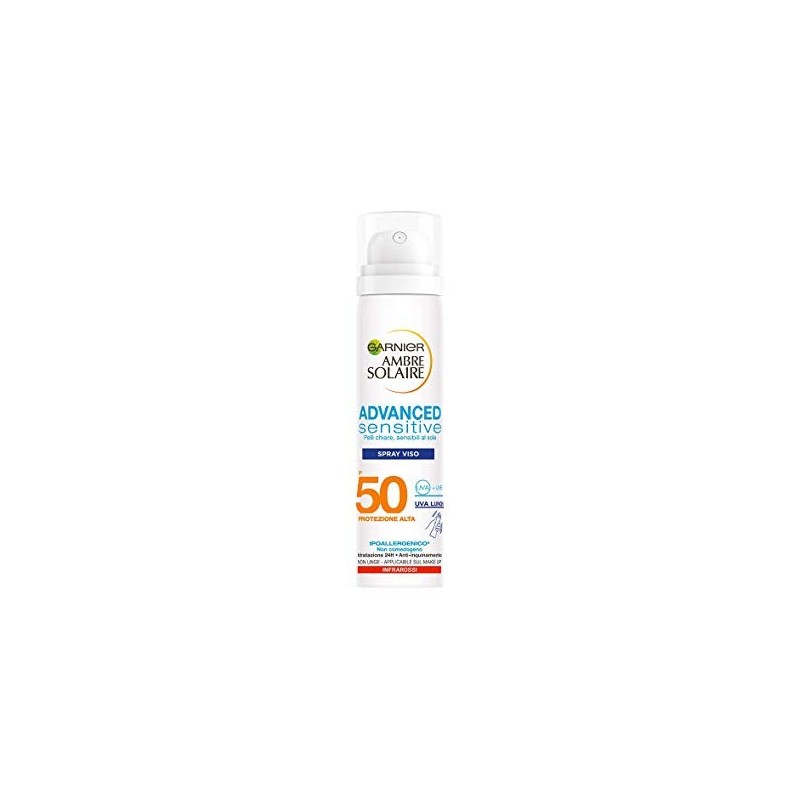 Garnier Ambre Solaire Crema Solare Viso in Spray Advanced Sensitive Protezione Solare Alta IP 50 75ml